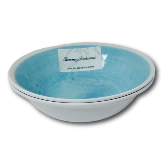 Tommy Bahama Melamine Light Blue White Salad Pasta Soup Bowls Round Set of 2 - Picture 1 of 3